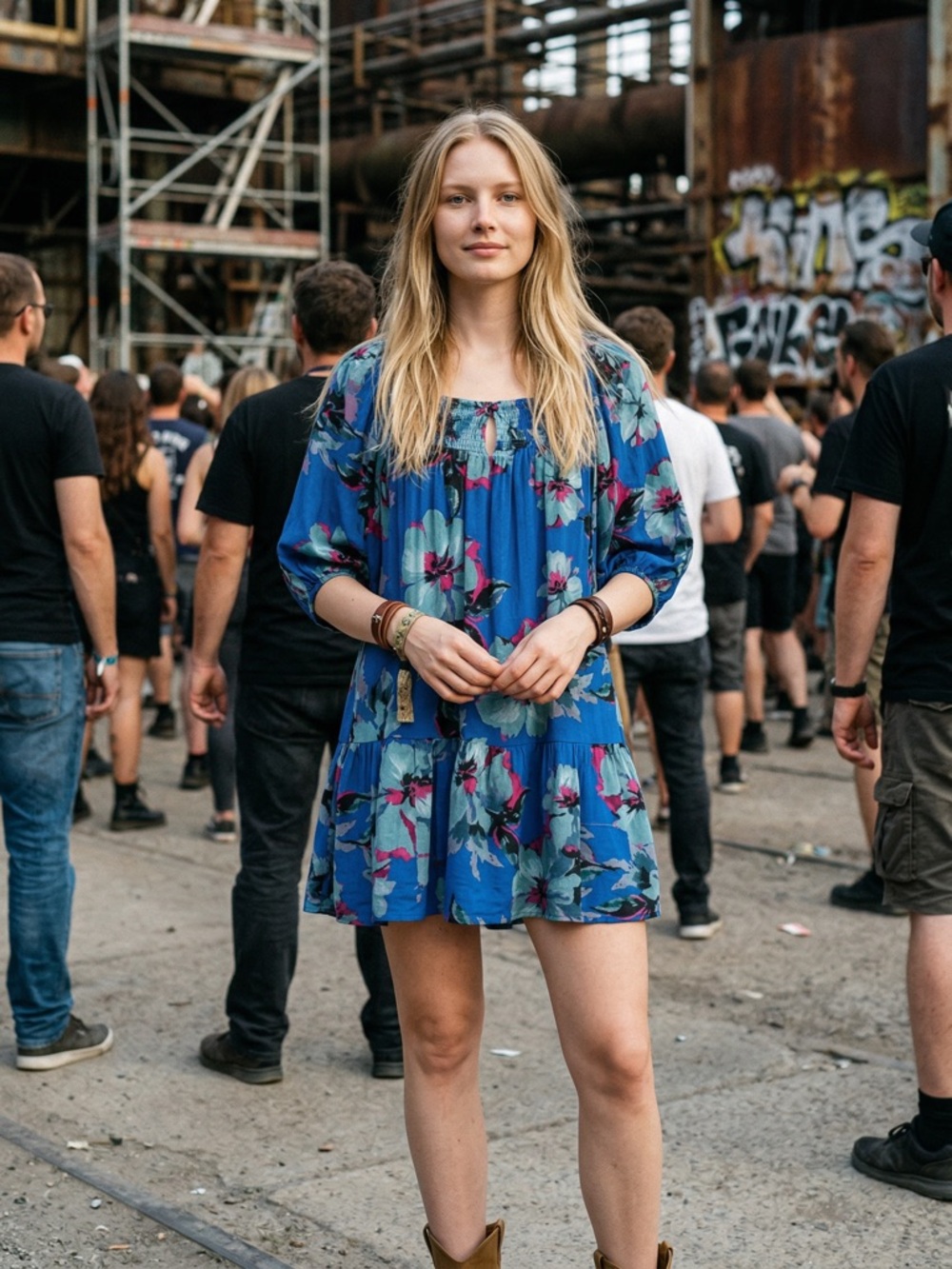 NWT Band Of The Free Floral Mini Dress Women's Size XS Blue Pink Smocked New
